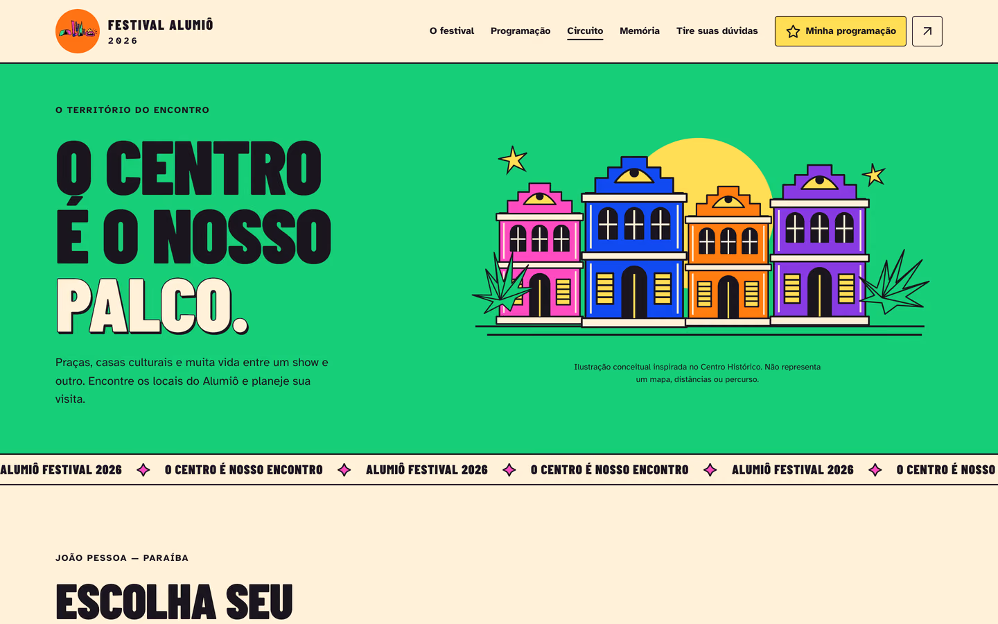 Página do circuito do Festival Alumiô, com ilustrações do Centro Histórico